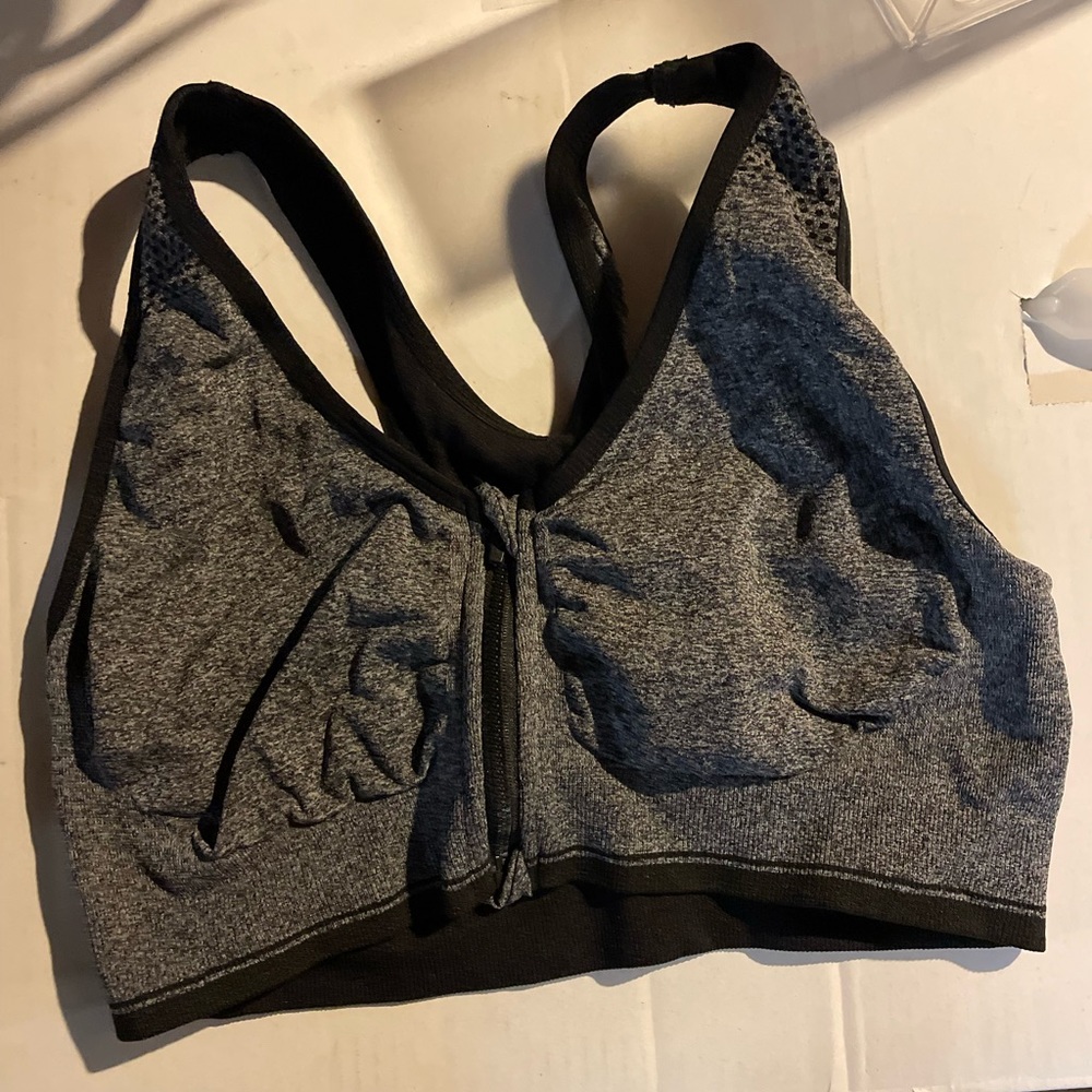 Grey Front Zip Yoga Bra Xl EUC